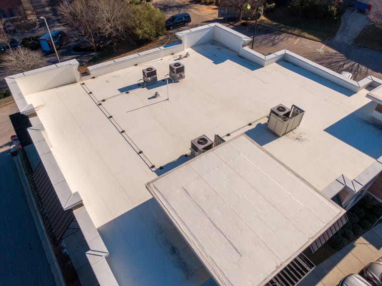 Commercial flat roof installation on a large commercial building